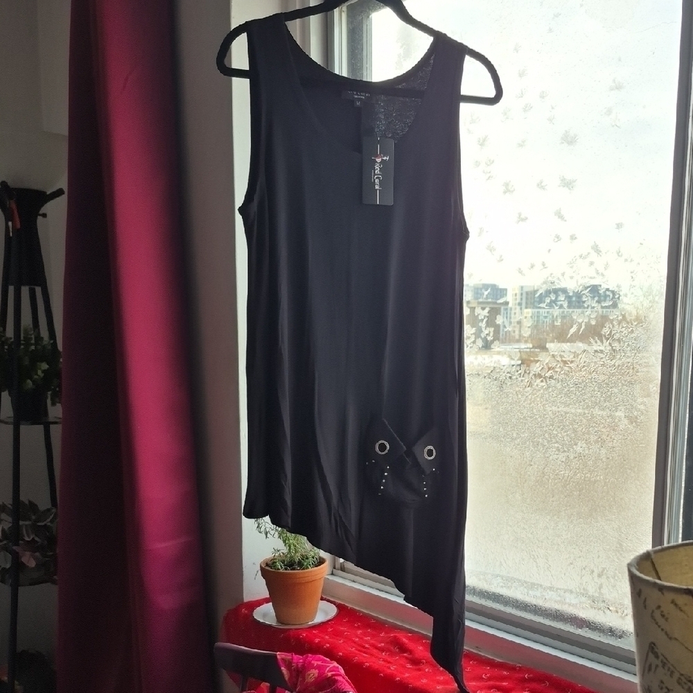 Red Coral Elegant Black Asymmetrical Women's Tunic (C10)